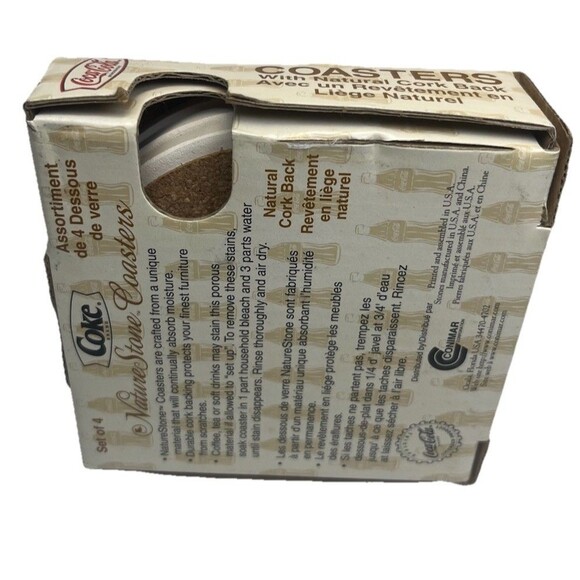 Coca-Cola Collectible Nature Stone Coasters 4-PACK Cork Bottom NIB Coke NOS 2000 - Picture 3 of 5